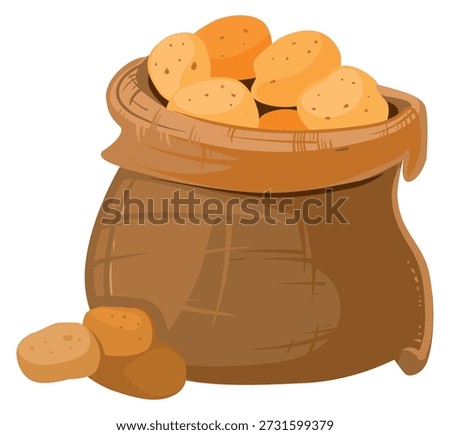 Potato sack cartoon icon. Canvas bag with farm harvest