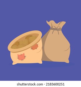 Potato sacks, open and tied sacks