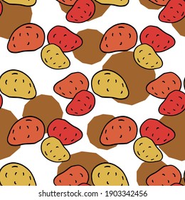 Potato. Seamless pattern with colored vegetables. Hand sketch. Farm product. Vector illustration for web design or print.