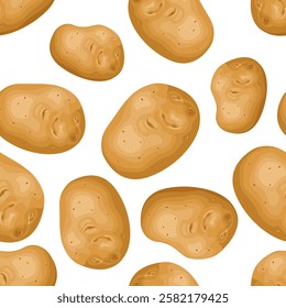 Potato seamless pattern. Vector cartoon flat illustration. Raw root vegetables background