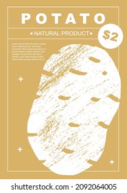 Potato. Set of posters of fruits and vegetables in a abstract draw design. Label or poster, price tag. Simple, flat design. Patterns and backgrounds. Perfect for poster, cover, banner.
