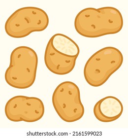 potato sides slice kawaii doodle flat vector illustration icon