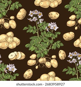 Batata esboçada vetor de padrão sem emenda