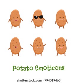 Potato smiles. Cute cartoon emoticons. Emoji icons