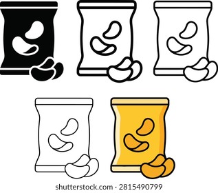 Potato Snack Icon Set – Chips Bag, Fast Food and Packaging Vector Collection