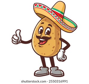 Batata com sombrero, Desenho Animado Mascote Ilustração Personagem Vetor Clip-art Desenhado à mão Logo Design