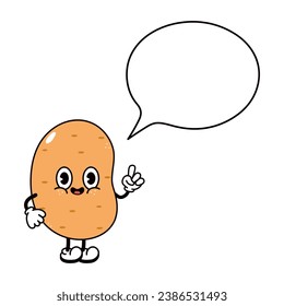 Potato with speech bubble character. Vector hand drawn traditional cartoon vintage, retro, kawaii character illustration icon. Isolated white background. Potato character