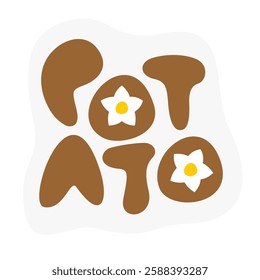 Potato stylized word logo with flowers on the letters o. Fun doodle style letters