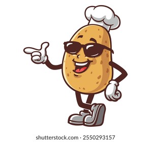 Potato with sunglasses,  Cartoon Mascot Illustration Character Vector Clip-art Hand-drawn Logo Design