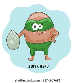 Potato super hero in mask and with shield