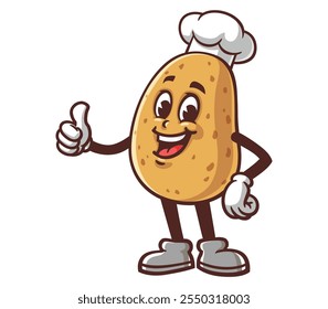 Potato with thumb up pose,  Cartoon Mascot Illustration Character Vector Clip-art Hand-drawn Logo Design