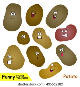 Potato vector illustrations set with cartoon faces