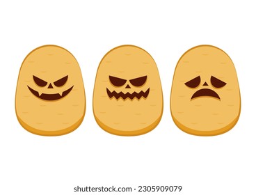 Potato vector. Potato vector. Potato on white background. Pumpkin face on Potato vector.