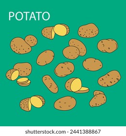 Potato vector set cartoon, vegetable