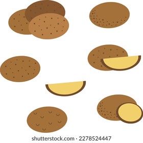 Potato, vector. Whole potatoes and potato wedges. Can be used as a logo, icon.