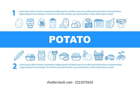 potato vegetable food fresh landing web page header vector. raw organic plant, sweet cut pile, farm agriculture slice, harvest field root potato vegetable food fresh Illustration