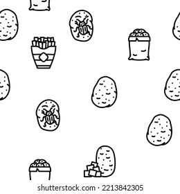potato vegetable food fresh vector seamless pattern thin line illustration