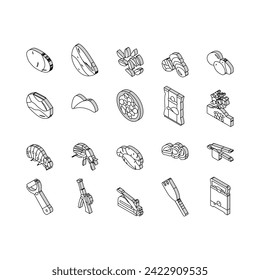 potato vegetable food raw fresh isometric icons set. plant, cut slice, sweet, field harvest, agriculture healthy root, organic, top farm potato vegetable food raw fresh color line