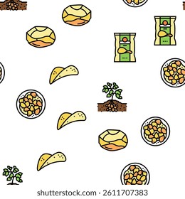 potato vegetable food raw fresh Vector Seamless Pattern Thin Line Illustration