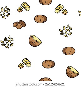 potato vegetable food raw fresh Vector Seamless Pattern Thin Line Illustration