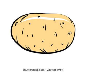 Icono de la huerta de papa aislado en fondo blanco, pegatina de dibujos animados con contorno negro, dibujo de iconos gráficos, comida fresca de granja.