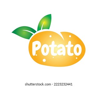 Diseño del logo de la verdura de papa. Patata natural, tubérculos y hojas. Fresco, natural, conceptos saludables. Apto para patatas frescas, verduras frescas de granja, alimentos orgánicos, alimentos veganos, productos agrícolas.
