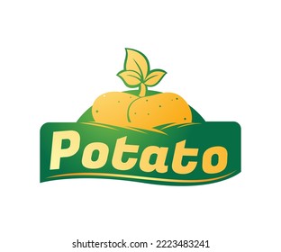 Potato vegetable logo design. Natural potato, tubers and leaves. Fresh, nature, healthy concepts. Suitable for fresh potatoes, fresh farm vegetables, organic food, vegan food, agricultural products.
