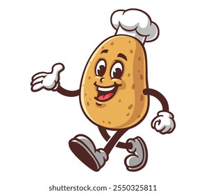 Potato is walking leisurely,  Cartoon Mascot Illustration Character Vector Clip-art Hand-drawn Logo Design