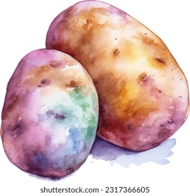 Potato watercolor illustration. Hand drawn underwater element design. Artistic vector marine design element. Illustration for greeting cards, printing and other design projects.