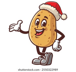 Potato wearing a christmas hat,  Cartoon Mascot Illustration Character Vector Clip-art Hand-drawn Logo Design