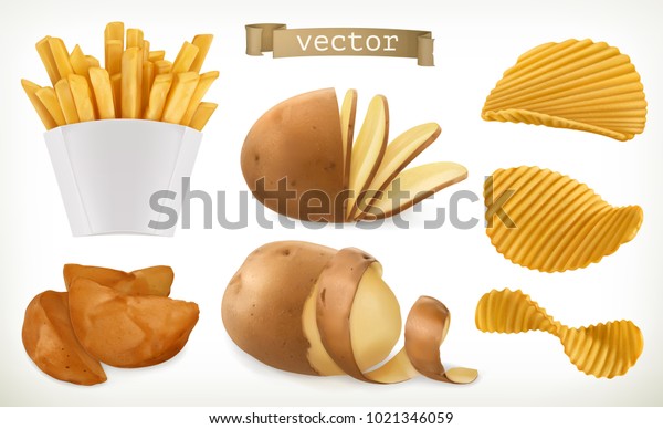 Vetor Stock De Batata Fatias E Batatas Fritas Vegetais Livre De Direitos 1021346059