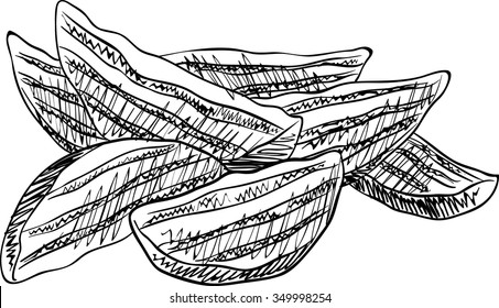 Potato wedges. Isolated