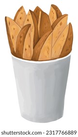 Potato Wedges isolated on white background, Hand drawn acrylic painting