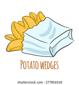 Potato wedges. Isolated set