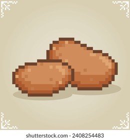 Potatoes in 8 bit pixel art. Vegetable for game assets and cross stitch patterns in vector illustrations.