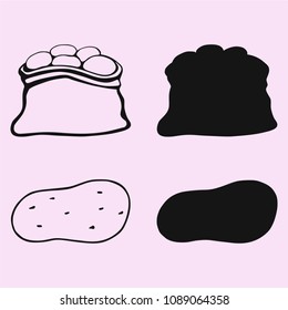 potatoes, burlap bag vector silhouette isolated 