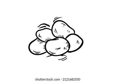 Potatoes are drawn with a black outline. Coloring book, doodle icon