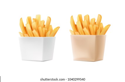 Potatoes French Fries in Red Carton Package Box Isolated on White background. Fast Food