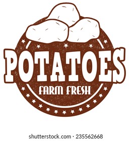 Potatoes grunge rubber stamp or label on white, vector illustration