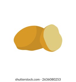 Potatoes isolated on white background. Whole root potato and half. Solanum tuberosum. Vector vegetables illustration in flat style.