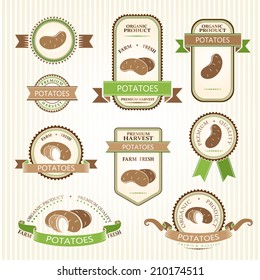 Potatoes labels. Vegetables color package decorations set. 