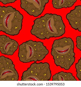 Potatoes Monster GMO Pattern, Seamless. Angry Vegetable With Teeth Background. Hungry Mutant Food. Vector Texture