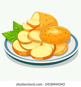 potatoes on a plate without background