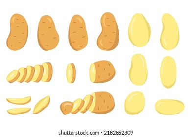 potatoes in the peel, peeled and chopped. vector illustration