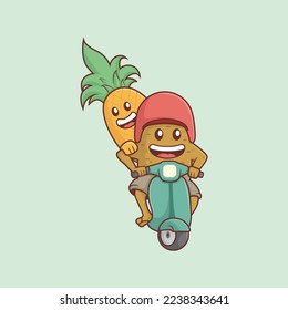 
potatoes and pineapples are walking on a motorcycle