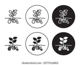 Potatoes plant vector icon set in black filled and outlined style.