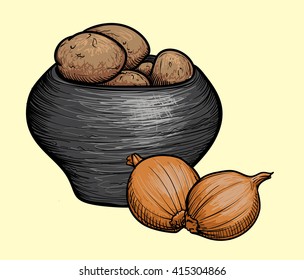 potatoes in a pot of bulbs