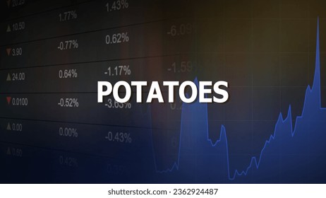 Potatoes price charts in commodity market. Agricultural business concept. Financial market graph and price quotation. Defocused trading screen background.