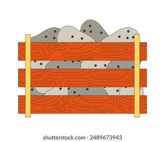 Potatoes in rustic crate 2D cartoon object. Raw organic farm product stored in wooden box isolated flat vector element white background. Agricultural industry harvest color spot illustration