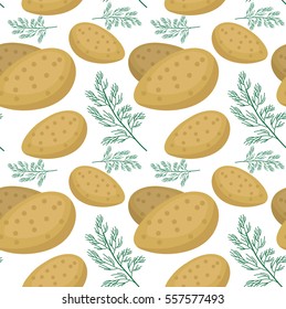 Potatoes seamless pattern. Praties endless background, texture. Vegetable backdrop. Vector illustration